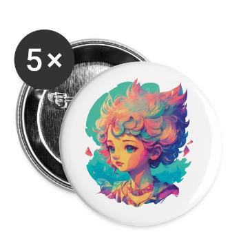 Manga Anime Character Kawaii Chibi Girl Design - Buttons large 2.2''/56 mm (5-pack) - white - Front