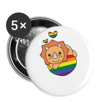 Rainbow Flag Pride LGBTQ Cute Triceratops Love - Buttons large 2.2''/56 mm (5-pack) - white - Front