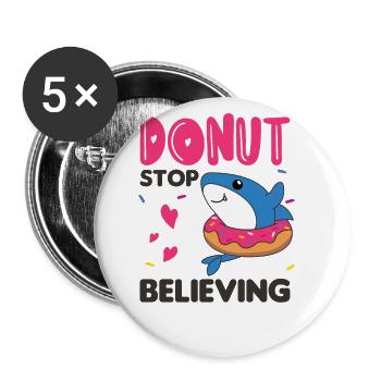 Süßer Hai lustige Tiere in Donut pink - Buttons groß 56 mm (5er Pack) - Weiß - Vorne