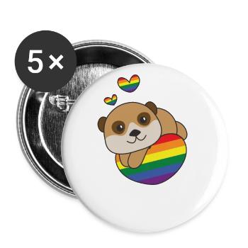 Rainbow Flag Pride LGBTQ Mignon Suricate Love - Lot de 5 grands badges (56 mm) - blanc - Devant