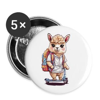 Élève en alpaga avec scooter premier jour de conception scolaire - Lot de 5 grands badges (56 mm) - blanc - Devant