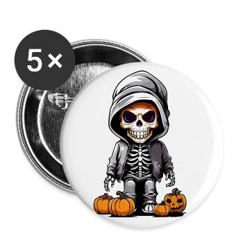 Cooles Skelett mit Kürbis Halloween Design - Buttons groß 56 mm (5er Pack) - Weiß - Vorne