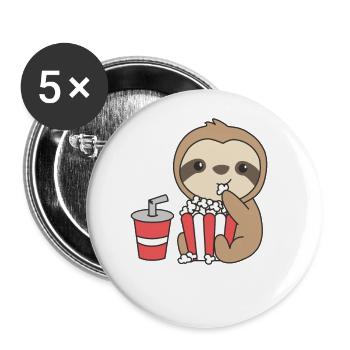 Sloth Popcorn Time animaux drôles dans la restauration rapide - Lot de 5 grands badges (56 mm) - blanc - Devant