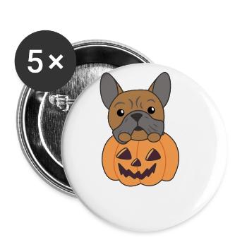 Bulldog in pumpkin cute dogs Happy Halloween - Buttons large 2.2''/56 mm (5-pack) - white - Front