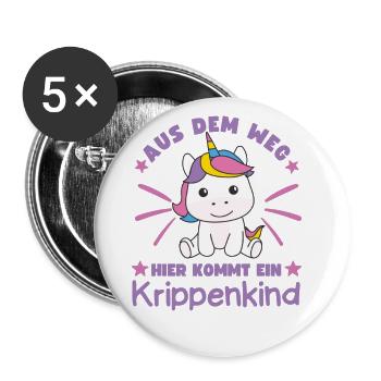 Aus Dem Weg Hier Kommt Ein Krippenkind - Buttons groß 56 mm (5er Pack) - Weiß - Vorne