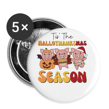 Tis' the Hallothanksmas Season Pig - Buttons large 2.2''/56 mm (5-pack) - white - Front