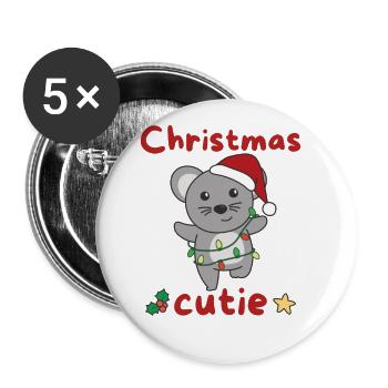 Mouse Christmas Mice Christmas Cutie - Buttons large 2.2''/56 mm (5-pack) - white - Front