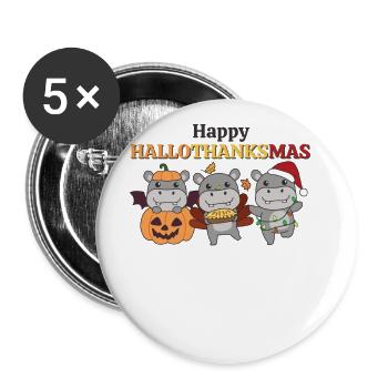 Happy Hallothanksmas Hippo Weihnachts Hippos - Buttons groß 56 mm (5er Pack) - Weiß - Vorne