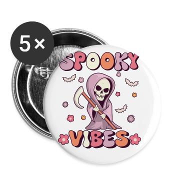 Spooky Vibes Groovy Grim Reaper Vintage - Buttons large 2.2''/56 mm (5-pack) - white - Front