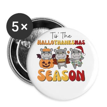 Tis' the Hallothanksmas Season Hippo - Buttons large 2.2''/56 mm (5-pack) - white - Front