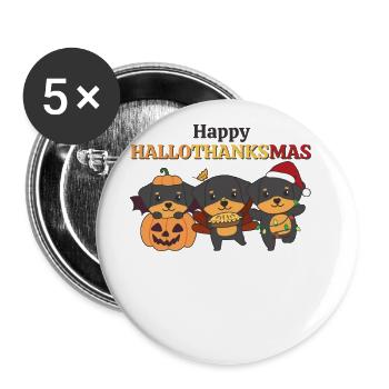 Happy Hallothanksmas Rottweiler Weihnachts Hunde - Buttons groß 56 mm (5er Pack) - Weiß - Vorne