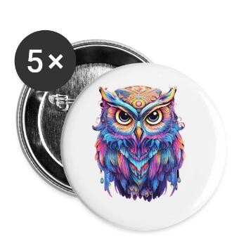 Luminous Nocturne: Holographic Owl Splendor - Buttons large 2.2''/56 mm (5-pack) - white - Front
