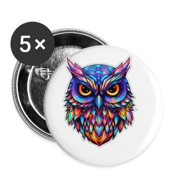 Luminous Nocturne: Holographic Owl Splendor - Buttons large 2.2''/56 mm (5-pack) - white - Front