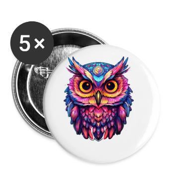 Luminous Nocturne: Holographic Owl Splendor - Buttons large 2.2''/56 mm (5-pack) - white - Front