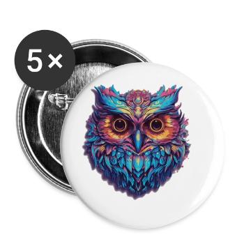 Luminous Nocturne: Holographic Owl Splendor - Buttons large 2.2''/56 mm (5-pack) - white - Front