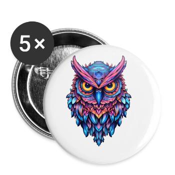 Luminous Nocturne: Holographic Owl Splendor - Buttons large 2.2''/56 mm (5-pack) - white - Front