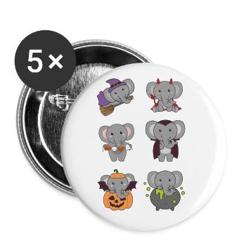 Elefant Halloween Teufel Kürbis Vampier Kostüm - Buttons groß 56 mm (5er Pack) - Weiß - Vorne