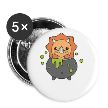 Triceratops Happy Halloween Hexenkessel Fledermaus - Buttons groß 56 mm (5er Pack) - Weiß - Vorne
