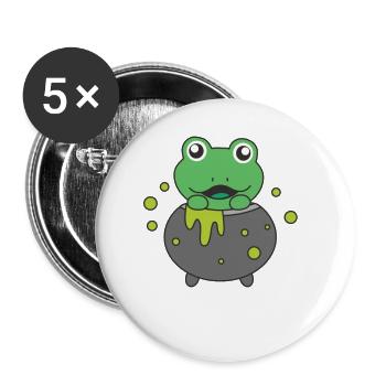 Frosch Happy Halloween Hexenkessel Fledermaus - Buttons groß 56 mm (5er Pack) - Weiß - Vorne