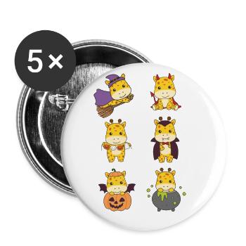 Giraffe Halloween Teufel Kürbis Vampier Kostüm - Buttons groß 56 mm (5er Pack) - Weiß - Vorne
