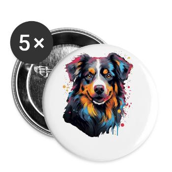Watercolor Colorful Australian Shepherd - Buttons large 2.2''/56 mm (5-pack) - white - Front