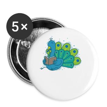 Peacock lit un livre Plumes d’oiseau - Lot de 5 grands badges (56 mm) - blanc - Devant