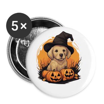 Halloween Witch Hat Pumpkin Dog Labrador - Buttons large 2.2''/56 mm (5-pack) - white - Front