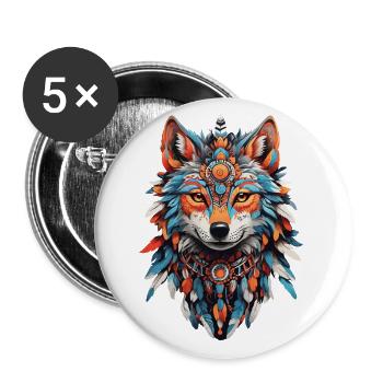 Fox Spirit Power animal of the Indians - Buttons large 2.2''/56 mm (5-pack) - white - Front