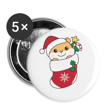 Hamster Weihnachten Schnee Winter Tiere Hamster - Buttons groß 56 mm (5er Pack) - Weiß - Vorne