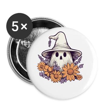 Halloween Groovy Ghost Hippie Flowers - Buttons large 2.2''/56 mm (5-pack) - white - Front