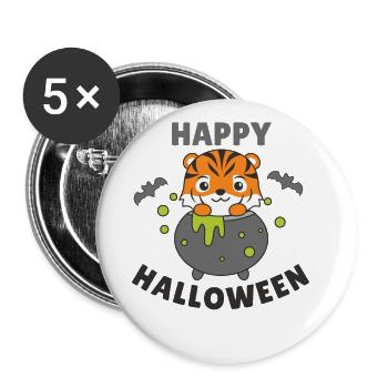 Tigre Joyeux Halloween Souris de Chaudron de Sorcière - Lot de 5 grands badges (56 mm) - blanc - Devant