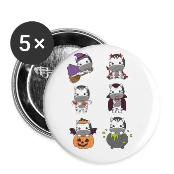 Zebra Halloween Teufel Kürbis Vampier Kostüm - Buttons groß 56 mm (5er Pack) - Weiß - Vorne