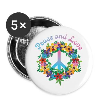 Peace and love - Buttons groß 56 mm (5er Pack) - Weiß - Vorne