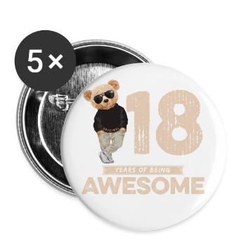 18 Years of being Awesome Teddy Bear - Buttons large 2.2''/56 mm (5-pack) - white - Front