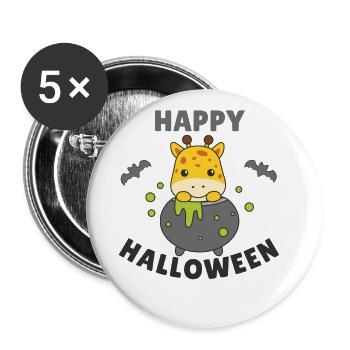 Giraffe Happy Halloween Hexenkessel Fledermaus - Buttons groß 56 mm (5er Pack) - Weiß - Vorne