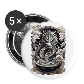 Drachen & Ramen Suppe Asiatische Retro Kunst - Buttons groß 56 mm (5er Pack) - Weiß - Vorne