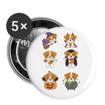Jack Russell Halloween Teufel Kürbis Vampier - Buttons groß 56 mm (5er Pack) - Weiß - Vorne