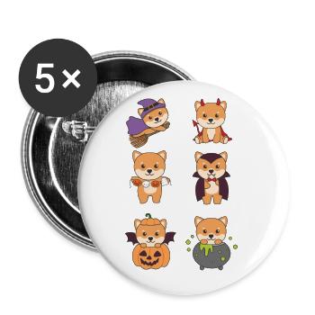 Shiba Inu Halloween Teufel Kürbis Vampier Kostüm - Buttons groß 56 mm (5er Pack) - Weiß - Vorne
