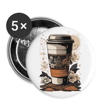 Ukiyo-E Kaffee Kunst Leidenschaft Kaffeeliebhaber - Buttons groß 56 mm (5er Pack) - Weiß - Vorne
