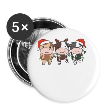Kuh Weihnachten Winter Tiere Kuh - Buttons groß 56 mm (5er Pack) - Weiß - Vorne