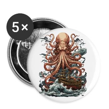 Mystischer Meereskreatur Kraken Seefahrer Ästhetik - Buttons groß 56 mm (5er Pack) - Weiß - Vorne