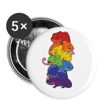 Rainbow Flag Pride LGBTQ Cute Chameleon Stack - Buttons large 2.2''/56 mm (5-pack) - white - Front