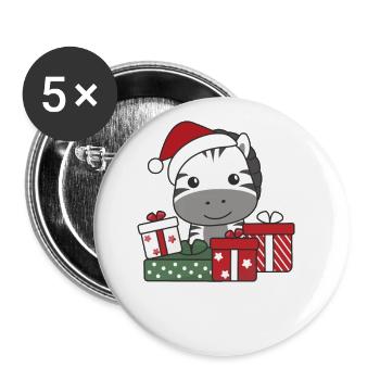 Zebra Weihnachten Geschenk Winter Tiere Zebra - Buttons groß 56 mm (5er Pack) - Weiß - Vorne