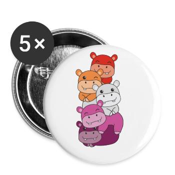 Lesbian Flag Pride LGBTQ Cute Hippo - Buttons large 2.2''/56 mm (5-pack) - white - Front