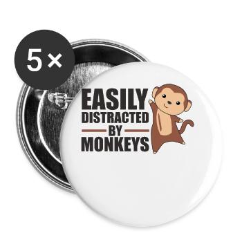 Facilement distrait par les singes - singe mignon - Lot de 5 grands badges (56 mm) - blanc - Devant