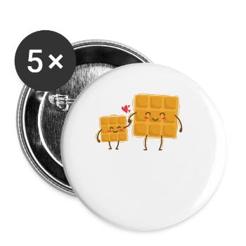 Waffel Mama mit Waffel Kind Teig Gebäck - Buttons groß 56 mm (5er Pack) - Weiß - Vorne