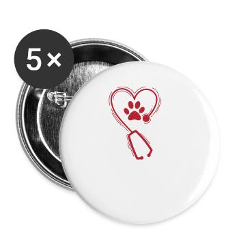 Tierarzt mit Herz und Pfote Beruf - Buttons groß 56 mm (5er Pack) - Weiß - Vorne