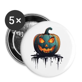Gruseliger Kürbis und Geister Spaß an Halloween - Buttons groß 56 mm (5er Pack) - Weiß - Vorne