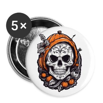 Crâne de citrouille Halloween Octobre Fun - Lot de 5 grands badges (56 mm) - blanc - Devant
