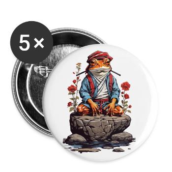 Zen Frosch Spirituelle Meditation und Japan Yoga - Buttons groß 56 mm (5er Pack) - Weiß - Vorne